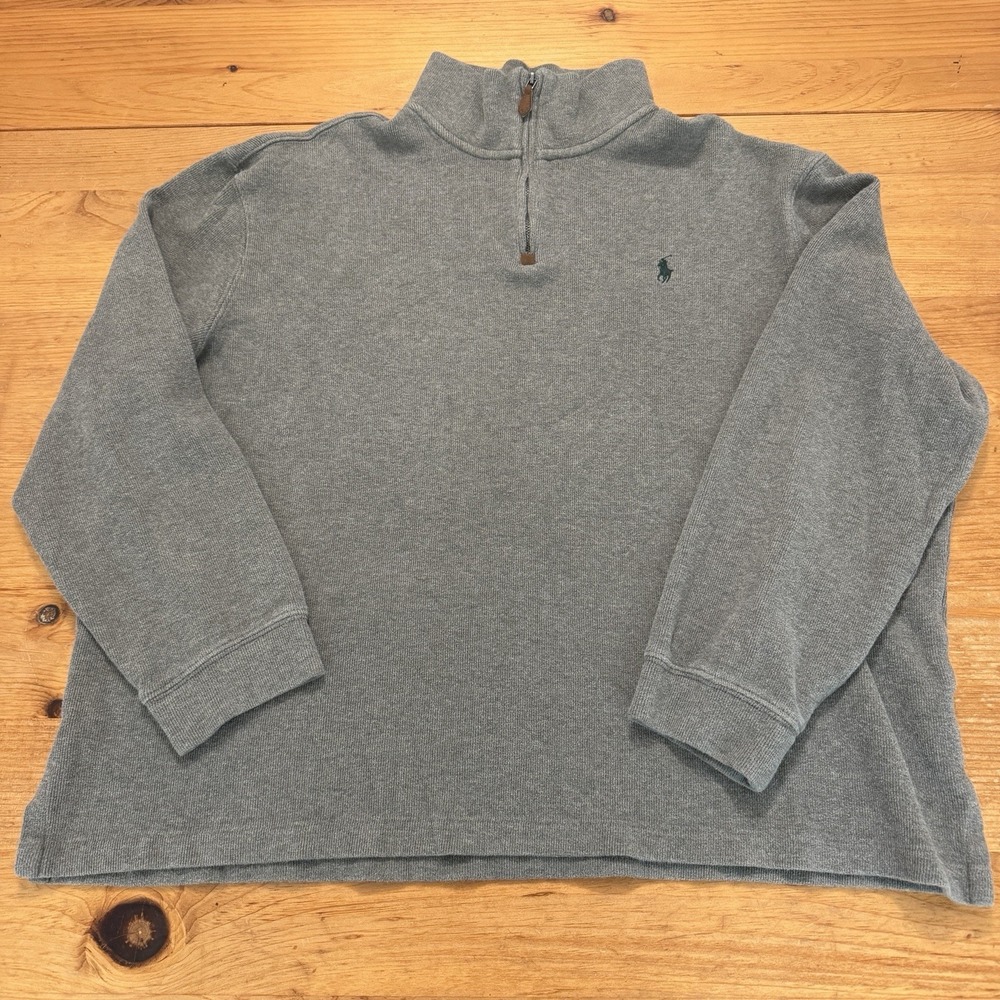 Polo Ralph Lauren Estate Quarter Zip Pullover Gray Cotton Mens XXL Green Pony